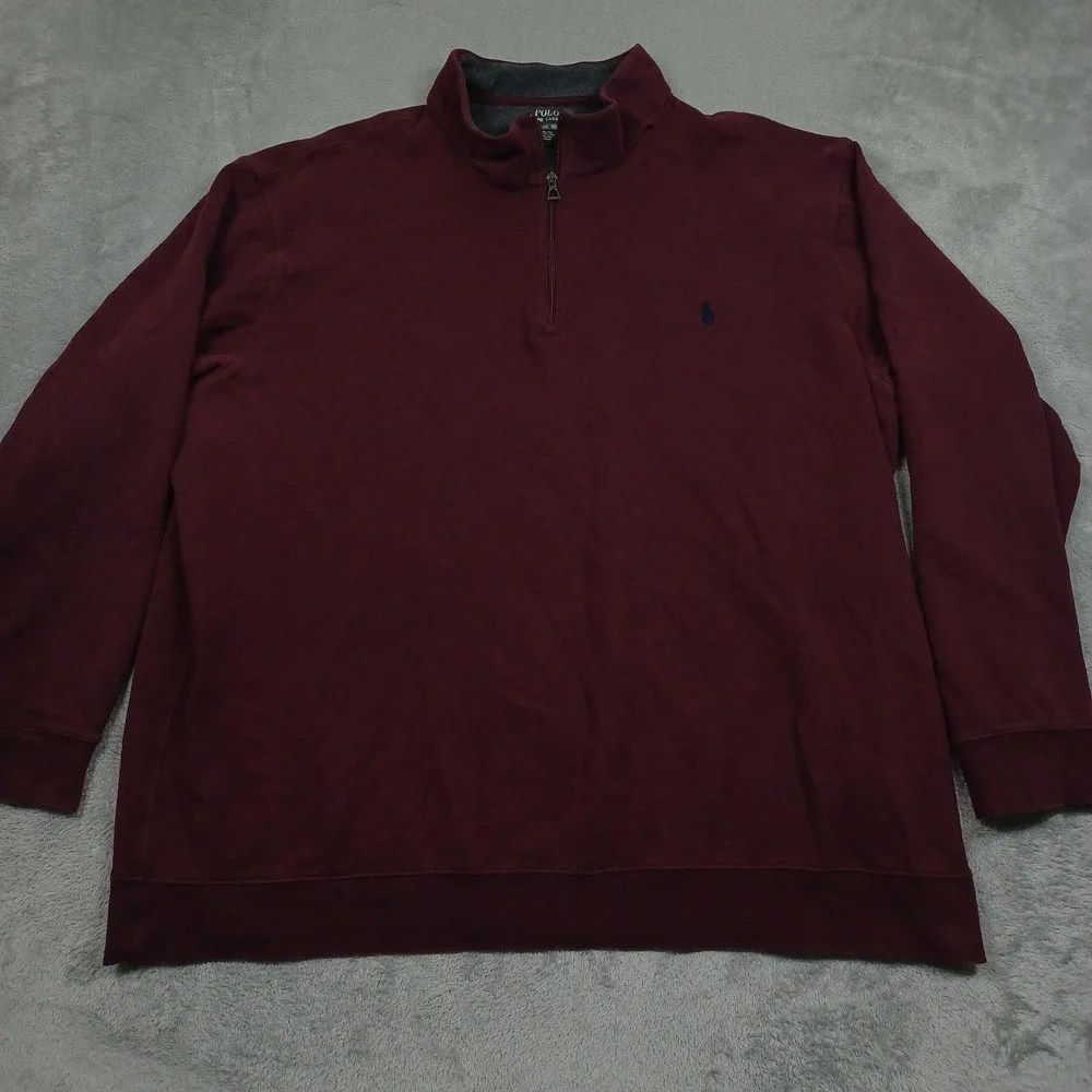 Polo‎ Ralph Lauren Sweater Mens 2XLT Red 1/4 Zip Pullover Preppy